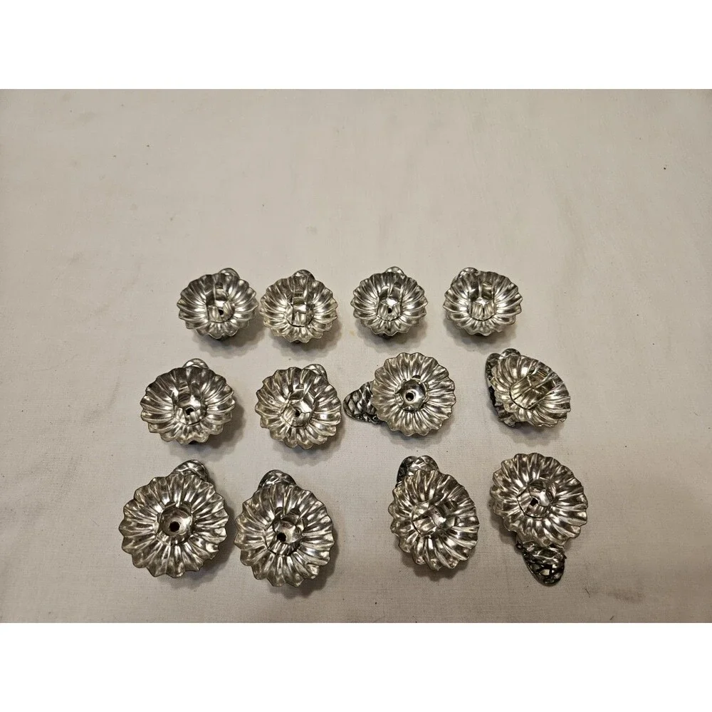 Vintage Christmas Tin Candle Holders Tree Clip Ons Pinecone Set of 12 Ornaments